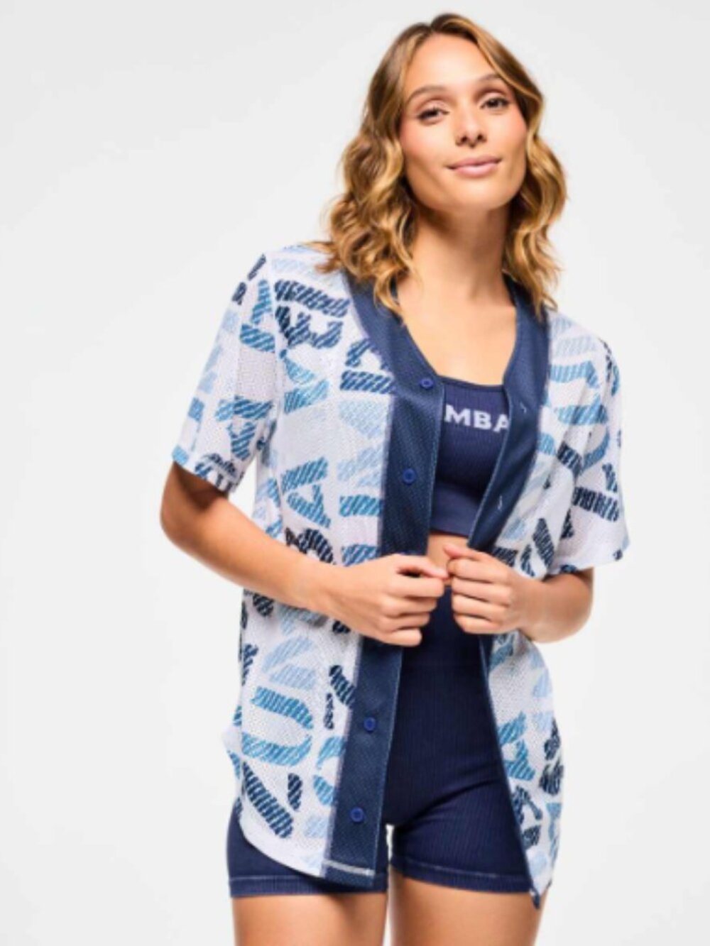 Blue Jean Baseball Button-Up Jersey - White/Blue